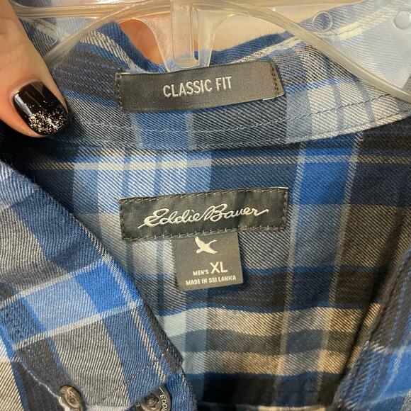 Eddie Bauer Blue Check Lightweight Classic Fit 100% Cotton Long Sleeve Shirt XL - Picture 4 of 6